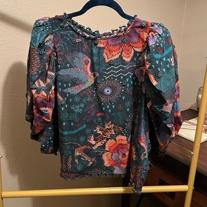 Farm Rio Floral Under The Sea Patterned Women's Button Back Top
